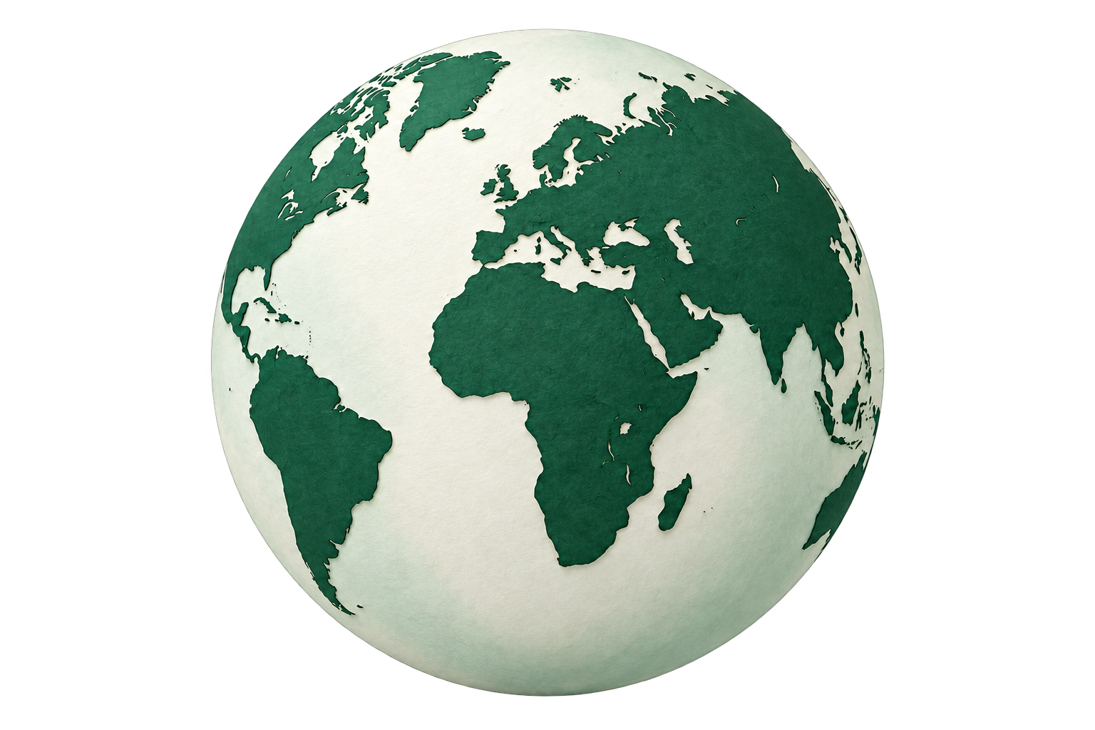 An illustrated green and ivory globe.